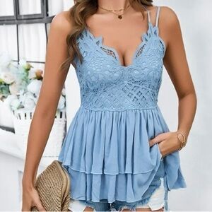 Elegant Blue Lace Women’s Top